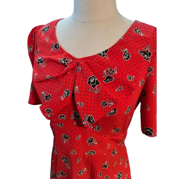 Hi There from Karen Walker Red Retro Puff Sleeve Mini Dress Size 4 - Picture 1 of 4